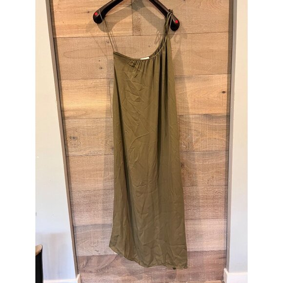 TWP Dinner At Mackizi Silk Chiffon Dress Olive Green One Shoulder Size M - Picture 2 of 7